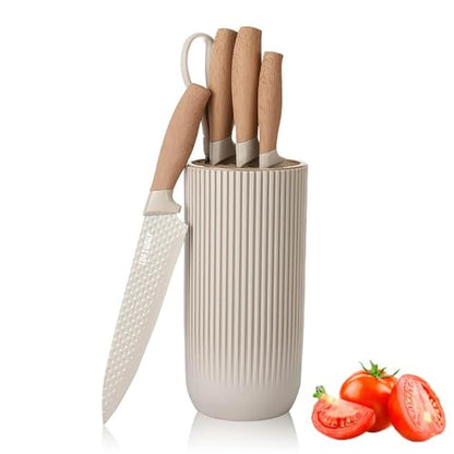 Knife Set, Wiztoynia 6-Piece Khaki Kitchen Knife Set for Home, Anti-Rust Non-stick Stainless Steel Sharp Chef Knife Sets with Universal Knife Block for Kitchen, Ergonomical Design (Khaki) - color: Khaki
