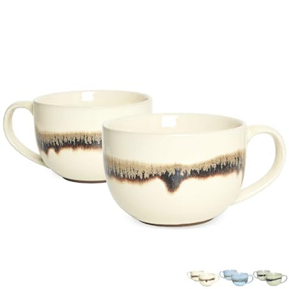 Bosmarlin Ceramic Large Coffee Mug Set of 2, 23 Oz, Jumbo Mug Soup Bowls with Handles, Dishwasher and Microwave Safe (23 Oz, Beige) - color: Beige
