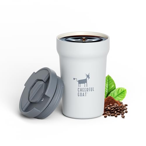 CHEERFUL GOAT Travel Coffee Mug – Stainless Steel Ceramic Lined Mug Insulated Tumbler, with lid, 12oz Leak Proof Cup for Hot and Cold Water Coffee at Home, Office, or On the Go (Grey) - color: Gray