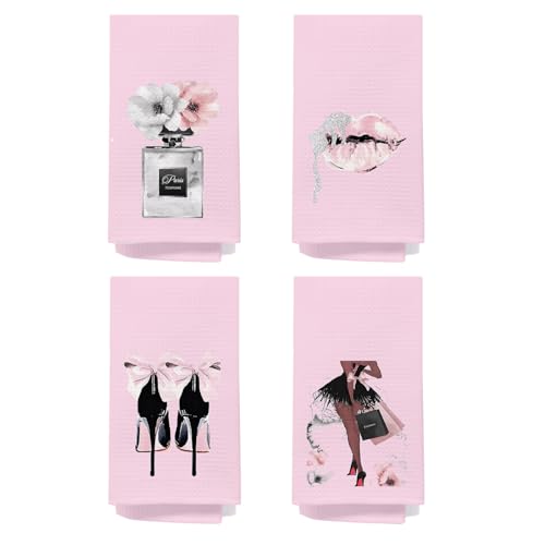 SPBL&L Pink Hand Towels for Bathroom Set of 4, Women Fashion Pink and Black Bathroom Decor, Girly Bathroom Accessories, 16x24 Inches - color: Bathroom-pink Six