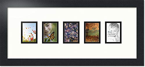 ArtToFrames Collage Photo Frame Double Mat with 5-2.5x3.5 Openings with Satin Black Frame and Porcelain mat. - color: Porcelain, size: 2.5x3.5