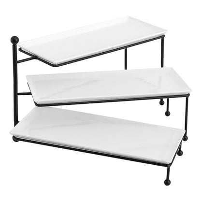 Kanwone 3 Tiered Serving Stand - White Porcelain Platters, 14.5" x 6" Tier Serving Trays for Entertaining, Dessert Stand - style: Style1
