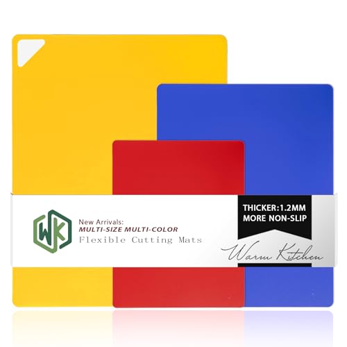 WK Flexible Plastic Cutting Boards for Kitchen Set of 3, Non slip Cutting Mats, Colorful Thin Cutting Sheets for Meat, BPA Free, Dishwasher Safe - color: Multi Color - S&M&L - 3