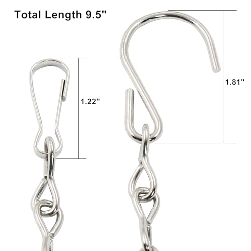 2 Pack 9.5 Inch Silver Hanging Chain Garden Plant | Metal Hanging Basket Chain, For Bird Feeders, Planters, Lanterns, Wind Chimes, Billboards, With Hooks