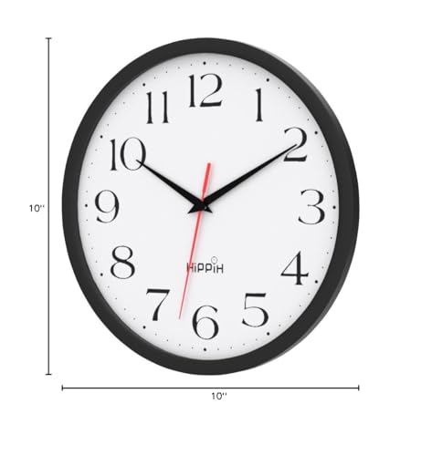 10 Inch Wall Clock, 2Pack Silent Non Ticking Battery Operated Clocks | Black Analog Clock| Living Room, Office, Classroom, Bedroom, Kitchen, Bathroom| Modern Simple Style | Easy to Read | Accurate - color: With Red Second Hand, size: 10 inches