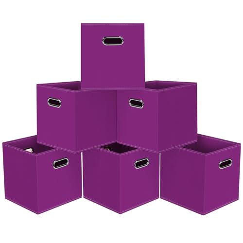 Black Foldable Storage Cubes Bins, Fabric Storage Box Cubes Organizer Baskets with Dual Handles for Home Organizer,Set of 6,(Purple) - color: Purple, size: 6 Pack