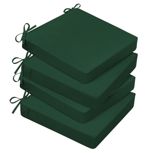 Basic Beyond Outdoor Chair Cushions for Patio Furniture, Waterproof Outdoor Seat Cushions Set of 4 18 x 18, Patio Chair Cushions Set of 4 with Ties and Handle, Forest Green - color: Forest Green, size: 18x18x3