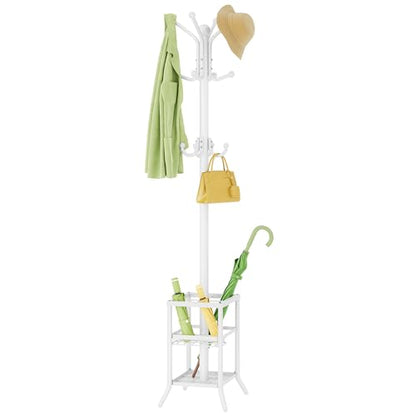 FAVOOSTY Coat Rack Freestanding,Coat Rack Stand with Umbrella Holder,Metal Coat Tree with 12 Hooks,Tree Clothes Hat for Entryway, Hallway, Bedroom, Living Room & Office -White - color: White