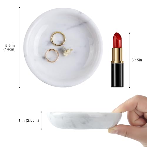 Natural Marble Travertine Ring Dish Jewelry Tray 5.5" for Women, Marble Trinket Dish for Key Earring Nightstand, Mother's Day Engagement Birthday Gift - Italian White - color: Italian White