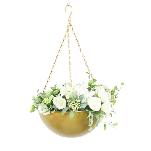 Gold Metal Hanging Planters for Indoor Outdoor Plants,10" Hanging Baskets | Round Large Flower Pots with Chain,Basket for Plant No Holes,Modern Storage Baskets for Garden Home Porch Decor Set of 1 - color: Gold