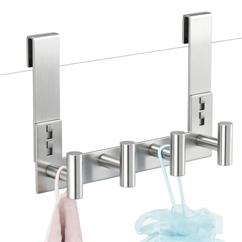 PMMASTO No-Drill Extra Long Shower Hooks, Fits 3/8" Thick Door, Heavy Duty Stainless Steel Towel Hooks for Frameless Glass Shower Door, Holds Bathrobe Towel (Silver, 4 T-Hooks) - color: Silver, size: 7.5 Inch-4 T-Hooks, Fits 3/8" Thick Door