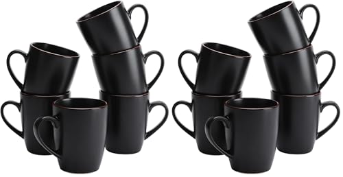 famiware Venus Coffee Mugs for 6, 14 oz Mug Set, Dringking Cup with Handle for Coffee, Tea, Cocoa, Milk, Matte Black (Pack of 2) - color: Matte Black, size: 6pcs (Pack of 2)