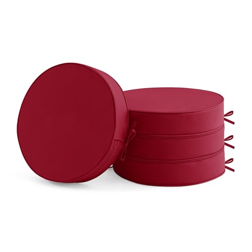 Summsun Outdoor Bistro Chair Cushions Set of 4, 15" D x 3" H Round Chair Cushions Waterproof and Fade Resistant Chair Cushion Pads with Non-Slip Ties and Removable Covers for Garden, Burgundy - color: Red, size: 15x3 Inch (Round)-4p
