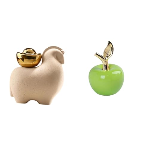 Fenteer Mini Animal Statue Ceramic Figurine Sculpture Ornament Artificial Fruit Collectible Art Crafts Unique Shape Suitable for Offices Living Rooms Bedrooms