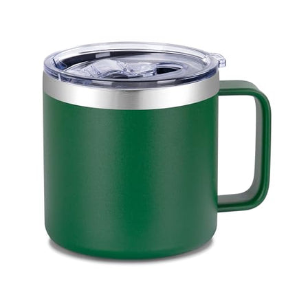 VEGOND 14 oz Insulated Coffee Mug with Handle, Stainless Steel Travel Coffee Mug with Lid, Double Wall Vacuum Metal Coffee Cup, Coffee Tumbler Powder Coated, Dark Green 1 Pack - color: Dark Green, size: 14 Ounces