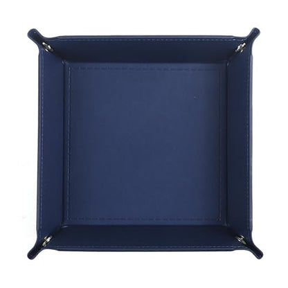 Valet Tray Desktop Storage Organizer – Vegan Leather Catchall Tray Bedside Vanity Tray Nightstand Caddy Holder for Remote Controller, Watch, Keys, Phone, Wallet, Coin, Jewelry, Navy - color: Navy Blue