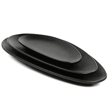 vicrays Large Oval Serving Platters, 16"/14"/10" Porcelain Serving Platters for Party, BBQ,Stackable Serving Trays Serving Plates for Appetizers, Sushi, Restaurant, Set of 3 (Black)` - color: Black