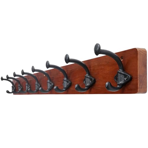 WEBI Rustic Coat Rack Wall Mount,35.43" Long 8 Cast Iron Coat Hooks Wall Mounted,Heavy Duty Farmhouse Wood Coat Hanger Wall Antique Vintage Hooks for Hanging Jacket,Clothes,Backpack,Cherry - color: Cherry, size: 35 Inch