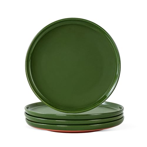 Ceramic Salad Plates Set, 8 Inch, Set of 4, Elegant Green | Stoneware, Dishwasher & Microwave Safe, Small Dinner Plates, For Cake, Fruits, Waffle, Pasta, Salad - color: Green, size: Salad Plates Set (4PCS)