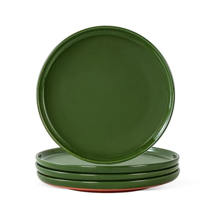 Ceramic Salad Plates Set, 8 Inch, Set of 4, Elegant Green | Stoneware, Dishwasher & Microwave Safe, Small Dinner Plates, For Cake, Fruits, Waffle, Pasta, Salad - color: Green, size: Salad Plates Set (4PCS)