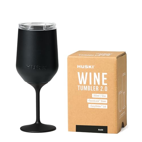 Huski Wine Tumbler 2.0 | NEW | Award-winning Design with Detachable Stem | Premium Stainless Steel Wine Glass with Lid | Triple Insulated Tumbler | 12oz Capacity | Great Gift (Black) - color: Black