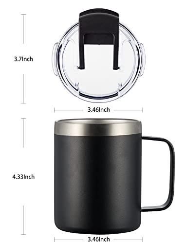 12oz Insulated Travel Coffee Mug with Handle, Rose Gold | Stainless Steel Coffee Tumbler with Lid, Double Wall Vacuum Thermal Cup for Camping - color: Fliping Lid: Rose Gold, size: 1 Count (Pack of 1)