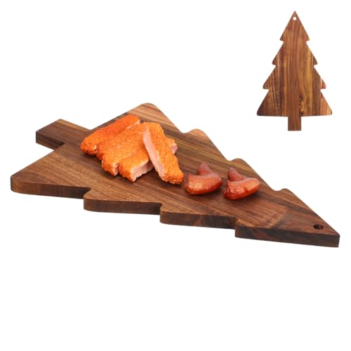 BESPORTBLE Christmas Tree Charcuterie Board - 15 Inch Wooden Cutting Board, Natural Acacia Wood Serving Tray with Hanging Hole for Cheese, Fruit, Snack, Holiday Decoration