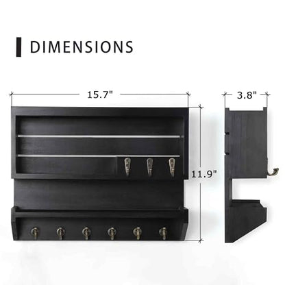 Innovation Premium Pine Wood Key Holder for Wall - Handcrafted Mail Organizer & Wall Mount Key Holder with 9 Sturdy Hooks, Finely Sanded & Hand-Sprayed Entryway Decor, Black