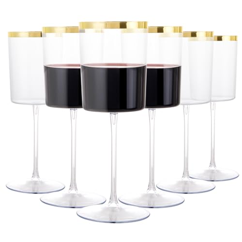 Ciaell 12 Pack Gold Plastic Wine Glasses for Weddings Outdoor Gatherings | 14 oz Gold Square Stemmed Cups, Heavy Duty Plastic, Wine Champagne Margaritas Whiskey for Parties Anniversaries Dinners - color: Gold, size: 14 oz