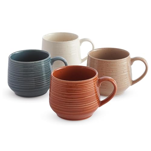 Sango 17.5 oz Stoneware Coffee Mugs Set of 4, Rustic Ceramic Mug with Speckled Reactive Glaze, Large Pottery Drinkware for Coffee or Tea, Dishwasher & Microwave Safe Mugs, Siterra Painter’s Palette - color: Rustic Mix, size: Mug Set