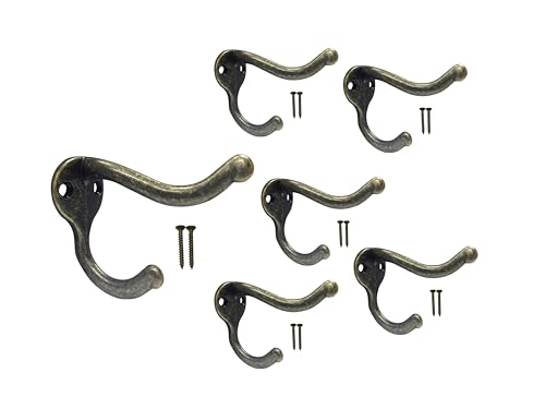 Coat Hat Hook, Heavy Duty for Wall Hanging, Zinc Die Cast, Antique Brass, Made in Taiwan, 6 Pack - color: Heavy-Antique Brass, size: 6 Pack