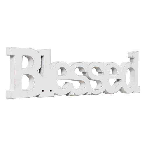 Farmhouse Wood Blessed Sign for Table 15", Distressed White | Rustic Blessed Signs for Home Decor, Thanksgiving Christmas Signs Decor for Living Room, Hanging Wall Decoration - color: Blessed