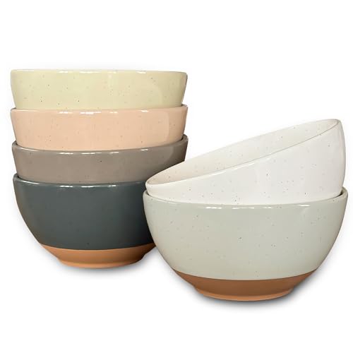 Mora Ceramic Small Dessert Bowls - 16oz, Set of 6 - Microwave, Oven and Dishwasher Safe, For Rice, Ice Cream, Soup, Snack, Cereal, Chili, Side Dishes etc - Microwavable Kitchen Bowl, Assorted Neutrals - color: Assorted Neutrals