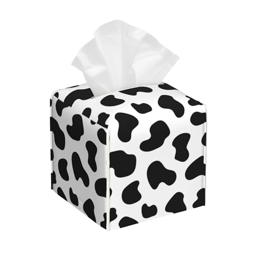 Tissue Box Cover,Black and White Cow Print Leather Tissue Box Holder Square Facial Paper Case Organizer Dispenser for Bathroom Vanity Countertop Tabletop Car Office - color: Color10