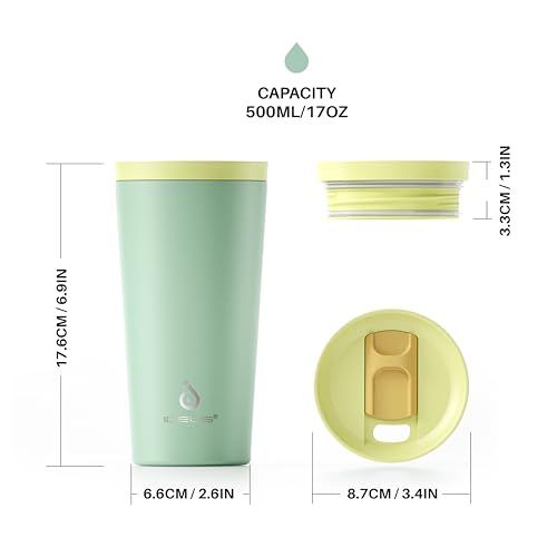 Ideus 17 oz Travel Coffee Mug, Double Wall Vacuum Stainless Steel Insulated Coffee Tumbler With Lid, Splash-Proof & Cup Holder Friendly, Keeps Drinks Hot/Cold, Dishwasher Safe, Mint Green - color: Mint Green