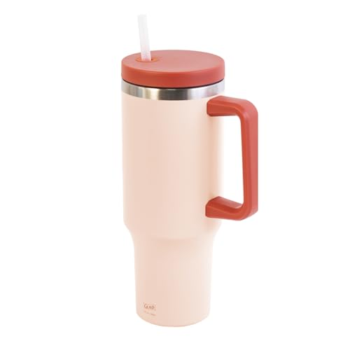 Glad Pioneer Stainless Steel Tumbler with Lid and Straw - Double Walled Insulated Cup with Handle - Leak Resistant & Cup Holder Compatible, Drinks Stay Cold All Day, 40oz, Rust - color: Rust, size: 40 Ounces