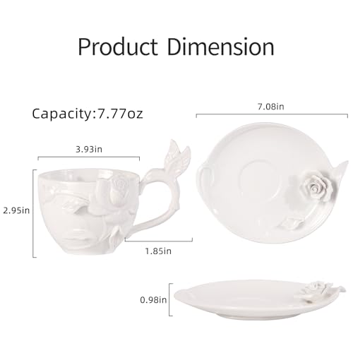 KAMMAK Tea Cups and Saucers Set of 2, 8.5 oz Porcelain Coffee Cups, 566N | Stackable Espresso Mugs, Ceramic Demitasse for Coffee, Cappuccino, Latte, Americano, Tea - size: 7KPSP566N