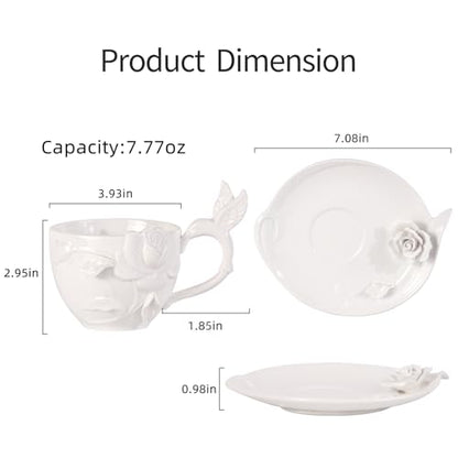 KAMMAK Tea Cups and Saucers Set of 2, 8.5 oz Porcelain Coffee Cups, 566N | Stackable Espresso Mugs, Ceramic Demitasse for Coffee, Cappuccino, Latte, Americano, Tea - size: 7KPSP566N