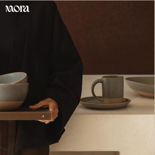 Mora Medium Mugs Set of 4, 16oz Ceramic Pottery Latte Mugs/Coffee Cups - Microwave and Dishwasher Safe - Peppercorn
