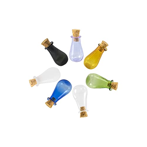 Mini Glass Color Bottles,Water Drop Vase-Small Jars Vials-Mini Cute Bottles With Cork Mix 7 Colors