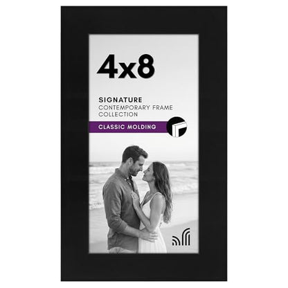 Americanflat 4x8 Picture Frame - Engineered Wood - Black | Shatter-resistant glass, wall or tabletop display with included easel, sawtooth hangers included - color: Black, size: 4x8