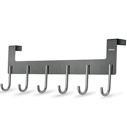 Over Door Hanger, Metal Over the Door Hook Rack with 6 Hook for Hanging Towel Robe Coat Bathroom Bedroom, Towel Rails, Grey - color: Gray