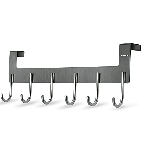 Over Door Hanger, Metal Over the Door Hook Rack with 6 Hook for Hanging Towel Robe Coat Bathroom Bedroom, Towel Rails, Grey - color: Gray