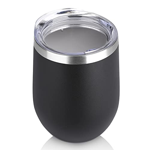 DOMICARE Stainless Steel Wine Tumbler Bulk with Lid, Personalized Insulated Tumblers Set, 12oz Travel Coffee Cups Pack of 1, Black - color: Black, size: 1 Count (Pack of 1)