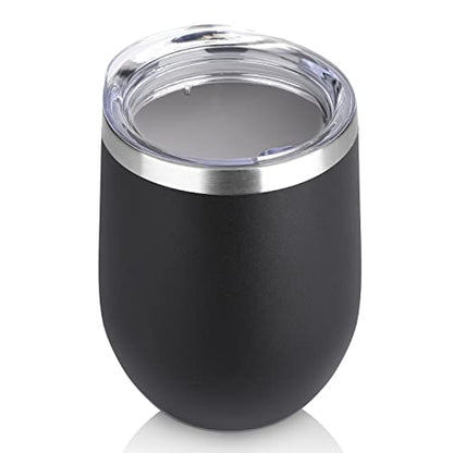 DOMICARE Stainless Steel Wine Tumbler Bulk with Lid, Personalized Insulated Tumblers Set, 12oz Travel Coffee Cups Pack of 1, Black - color: Black, size: 1 Count (Pack of 1)