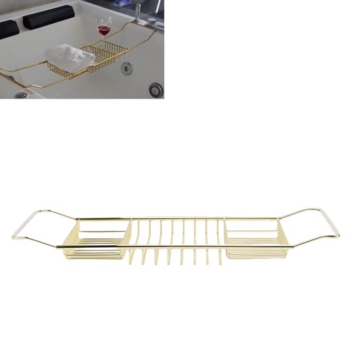 Bewinner Gold Stainless Steel Expandable Bathtub Caddy Tray, Adjustable Shower Tub Tray 25-38.4 Inch, Over The Bathtub Rack for Luxury Bath, Heavy Duty Bathroom Accessories for (Gold) - color: Gold