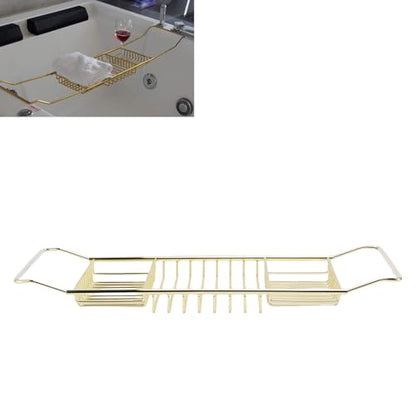 Bewinner Gold Stainless Steel Expandable Bathtub Caddy Tray, Adjustable Shower Tub Tray 25-38.4 Inch, Over The Bathtub Rack for Luxury Bath, Heavy Duty Bathroom Accessories for (Gold) - color: Gold