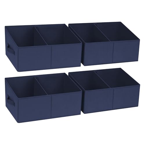 DIMJ Large Closet Shelf Organizer Bins 4 Packs with Handles and Divider, Fabric Trapezoid Storage Baskets, Foldable Clothes Containers Box for Shelf, Towel, Book, Toy, Purse, Hats, Navy Blue - color: Navy Blue, size: 4 Bins 16.5"x11"x7.8"