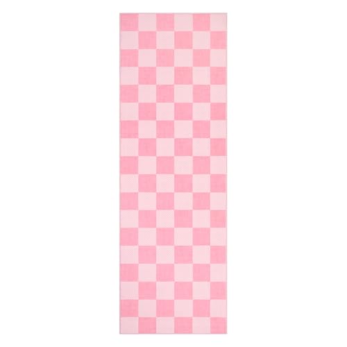 GarveeHome Checkered Pink 2x6 Washable Kitchen Runner Rug Low-Pile Entryway | Pink and White Small Area Rug for Hallway Bedroom Bathroom Non-Slip Stain Resistant Geometric Rugs TPE Backing - color: Blush Pink, size: 2' x 6' (Rectangular)