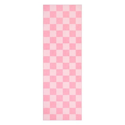 GarveeHome Checkered Pink 2x6 Washable Kitchen Runner Rug Low-Pile Entryway | Pink and White Small Area Rug for Hallway Bedroom Bathroom Non-Slip Stain Resistant Geometric Rugs TPE Backing - color: Blush Pink, size: 2' x 6' (Rectangular)